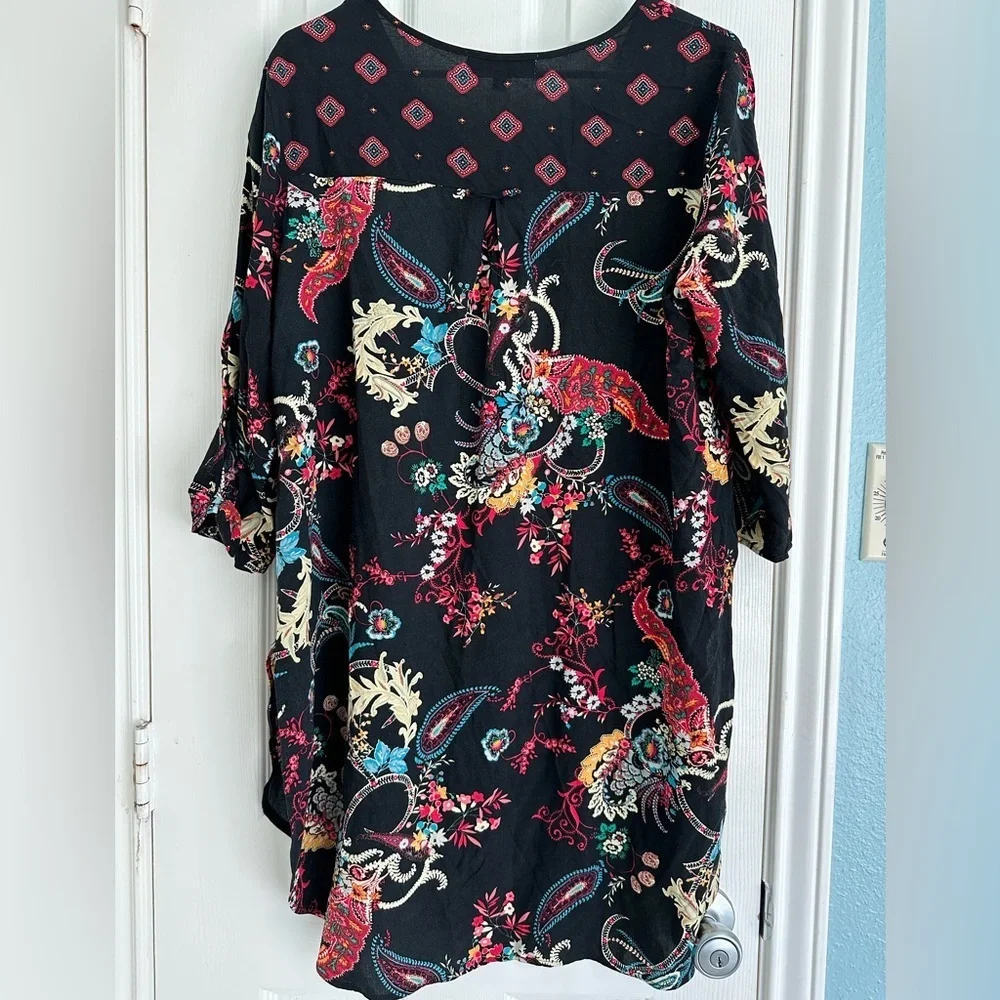 Figueroa & Flower Black Floral Women Tunic Blouse Top Size XL - Picture 4 of 4